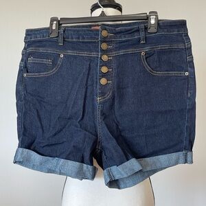 Modcloth button fly cuffed size 18 shorts dark wash summer denim jean